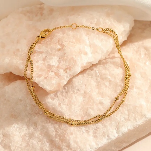 🔵𝟲𝟱%𝗢𝗙𝗙 𝗯𝘂𝗻𝗱𝗹𝗲𝘀 𝟯+🔵 NEW 2 Layered Curb Chain Stainless Steel Bracelet - Picture 2 of 12